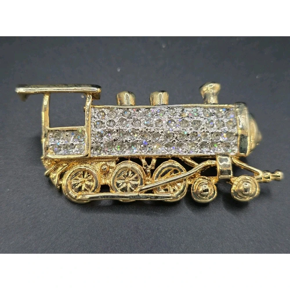 Gold and Silver Tone Locomotive Train Brooch Pin
